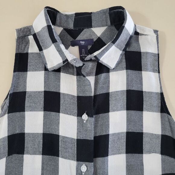 Gap Women's Black Buffalo Check Sleeveless Button-Down Shirt Dress - Picture 6 of 10